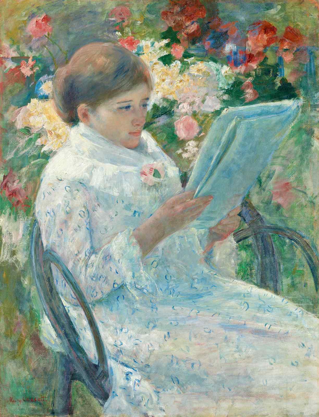 Elegant Woman Reading in Garden Wall Art