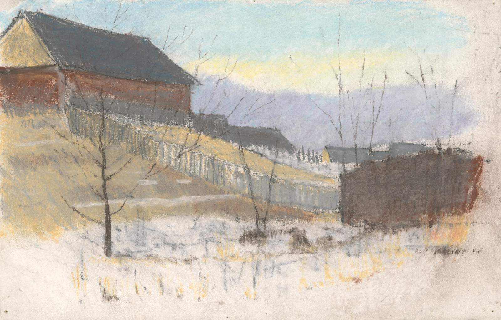 Rustic Winter Landscape Pastel Wall Art