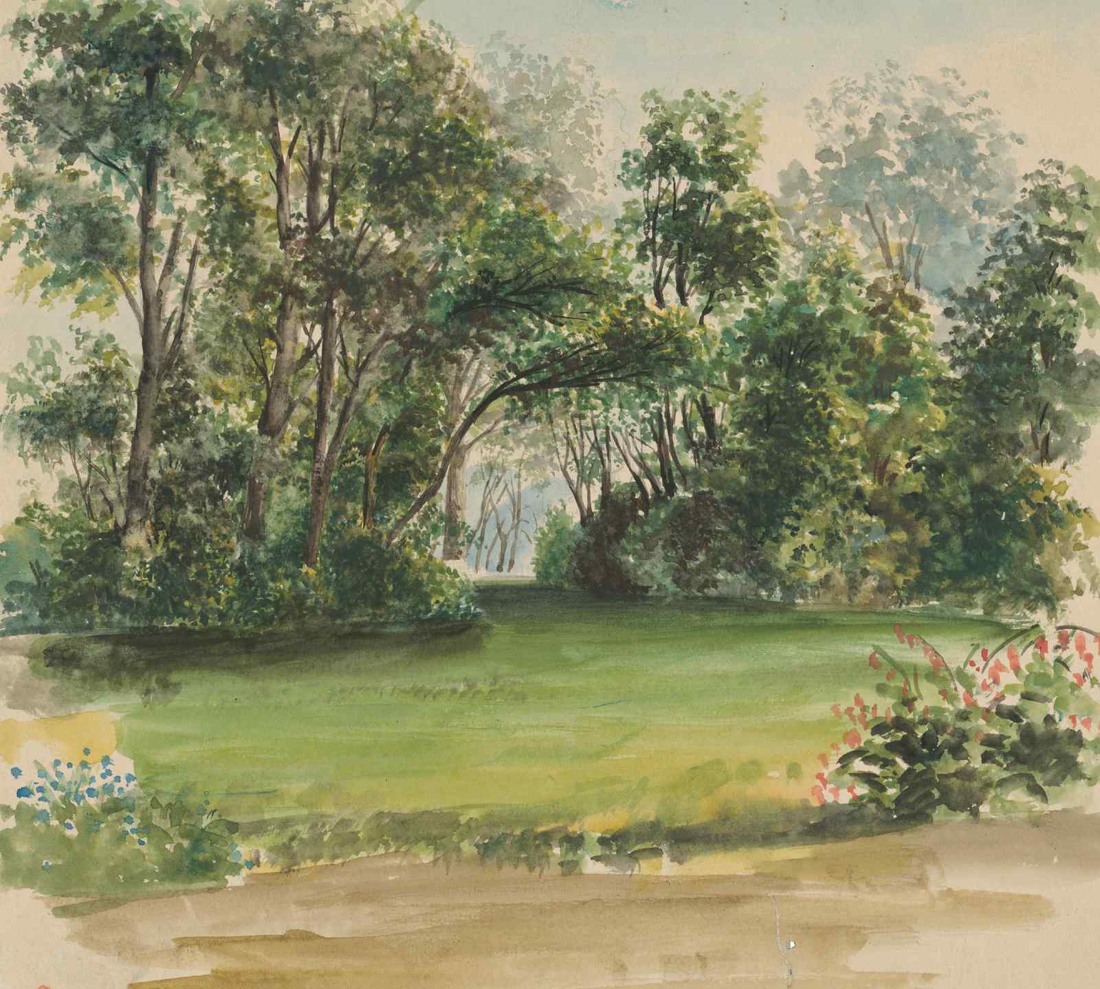 Lush Garden Pathway Watercolor Wall Art