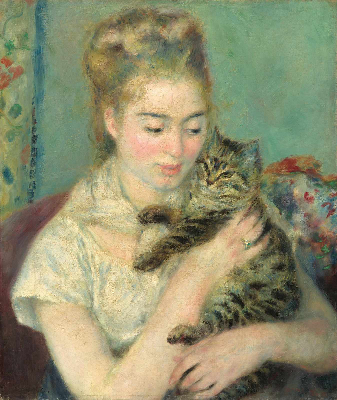 Young Woman with Cat Wall Art