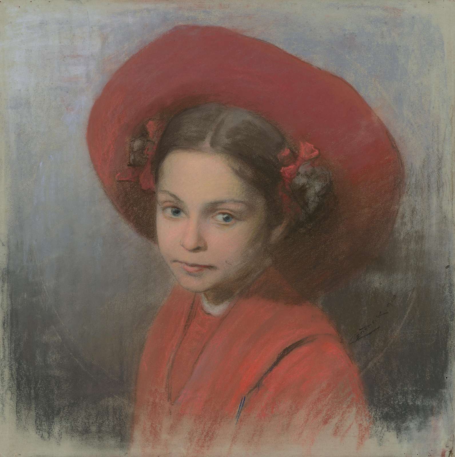 Enchanting Red Hat Girl Pastel Wall Art