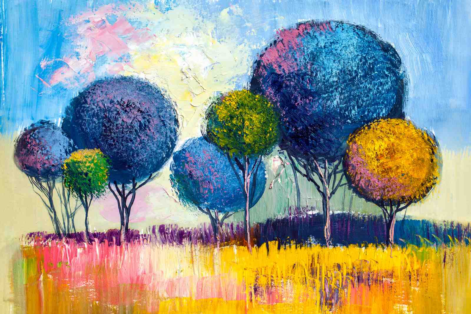 Vibrant Textured Trees Wall Art