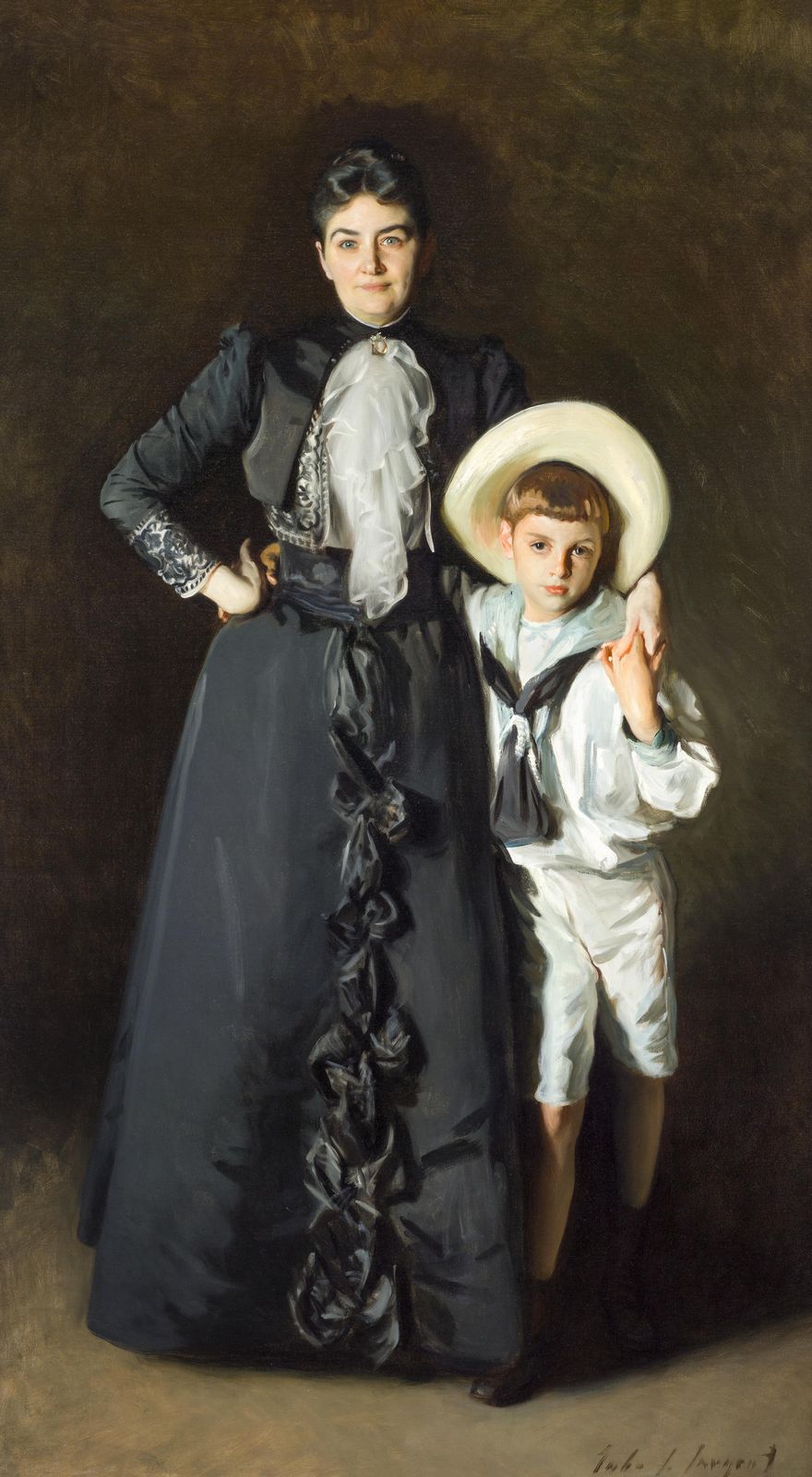 Elegant Mother and Son Portrait Wall Art