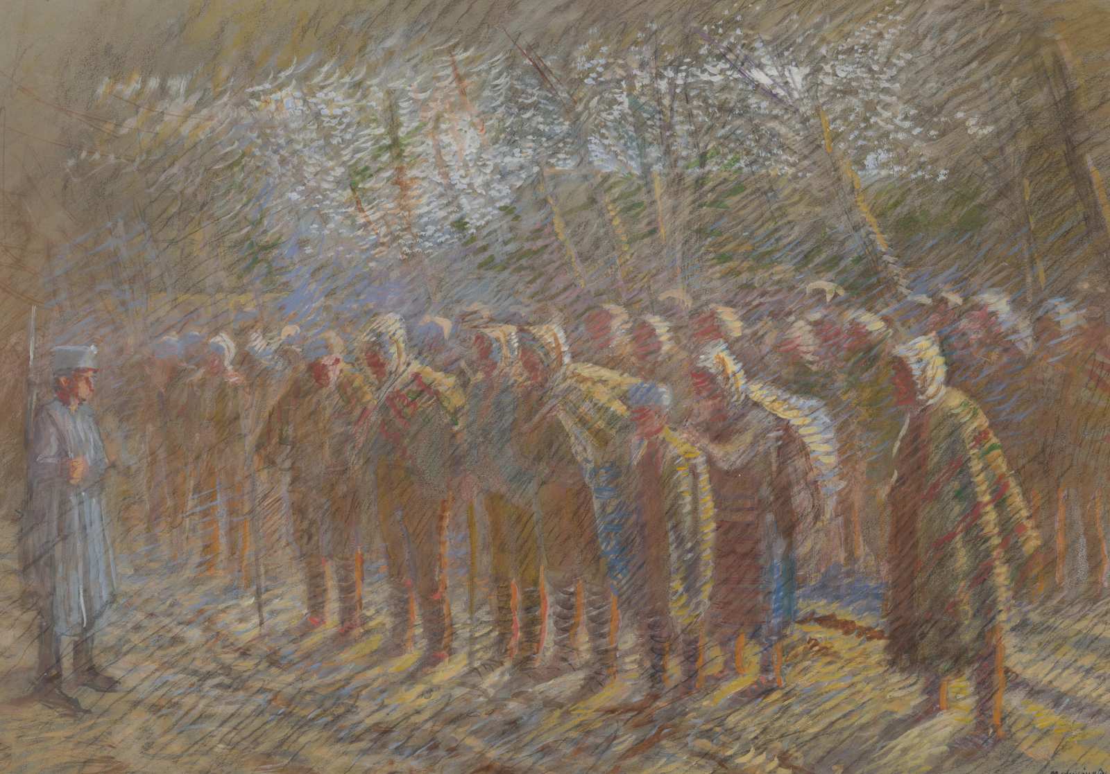 Impressionist Soldiers in Forest Wall Art