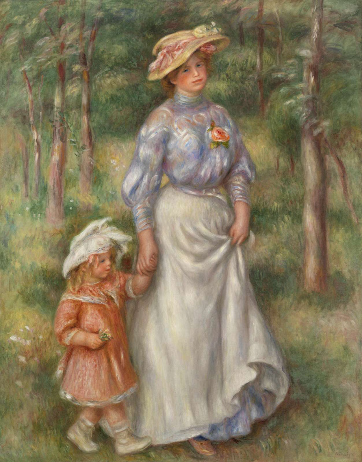 Impressionist Mother and Child Walk Wall Art
