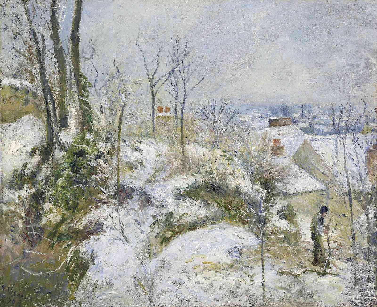 Impressionist Snowy Village Landscape Wall Art