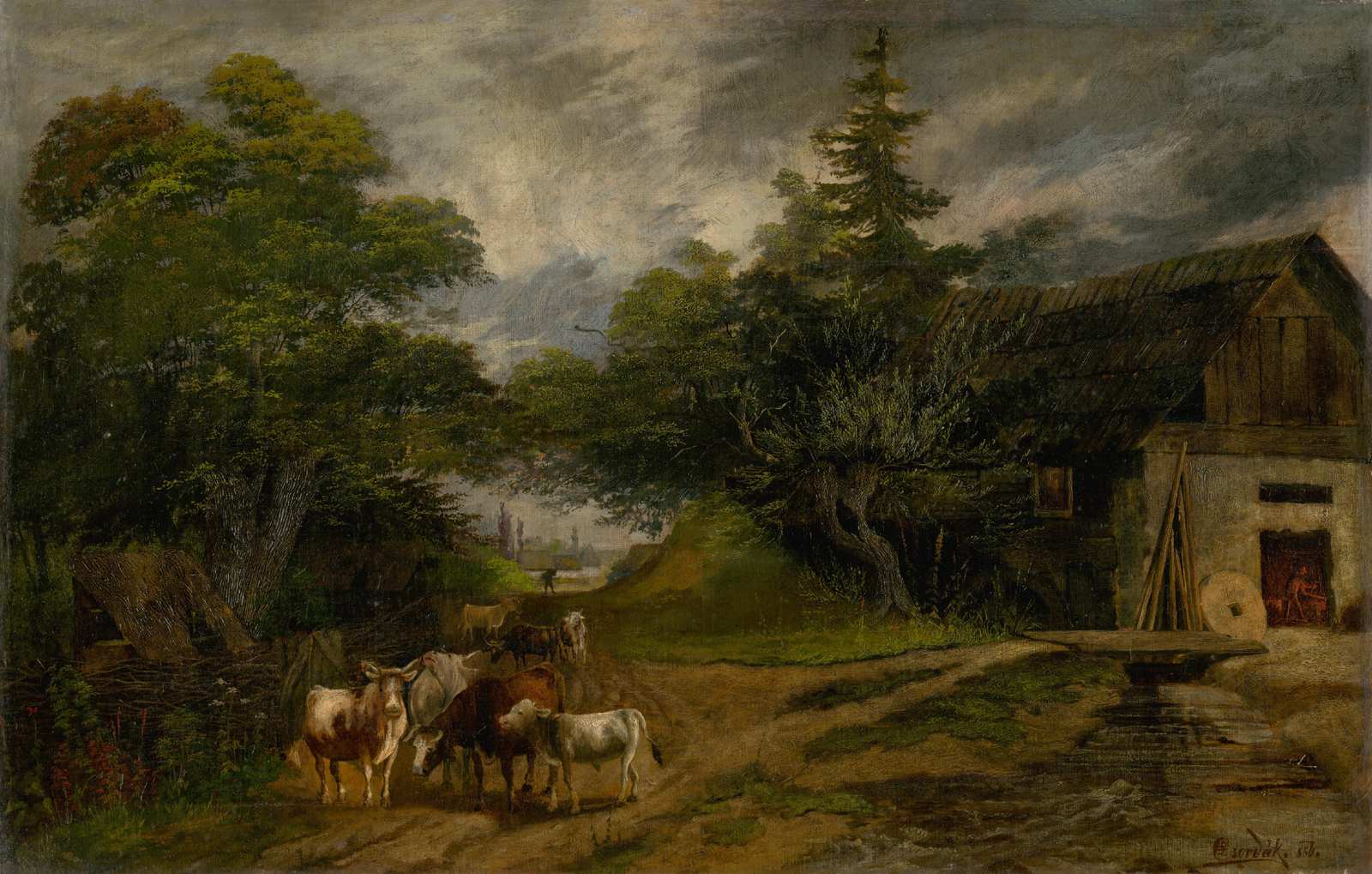 Rustic Farm Scene with Cattle Wall Art