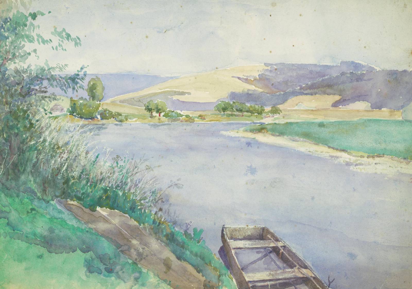 Tranquil River Landscape Boat Wall Art