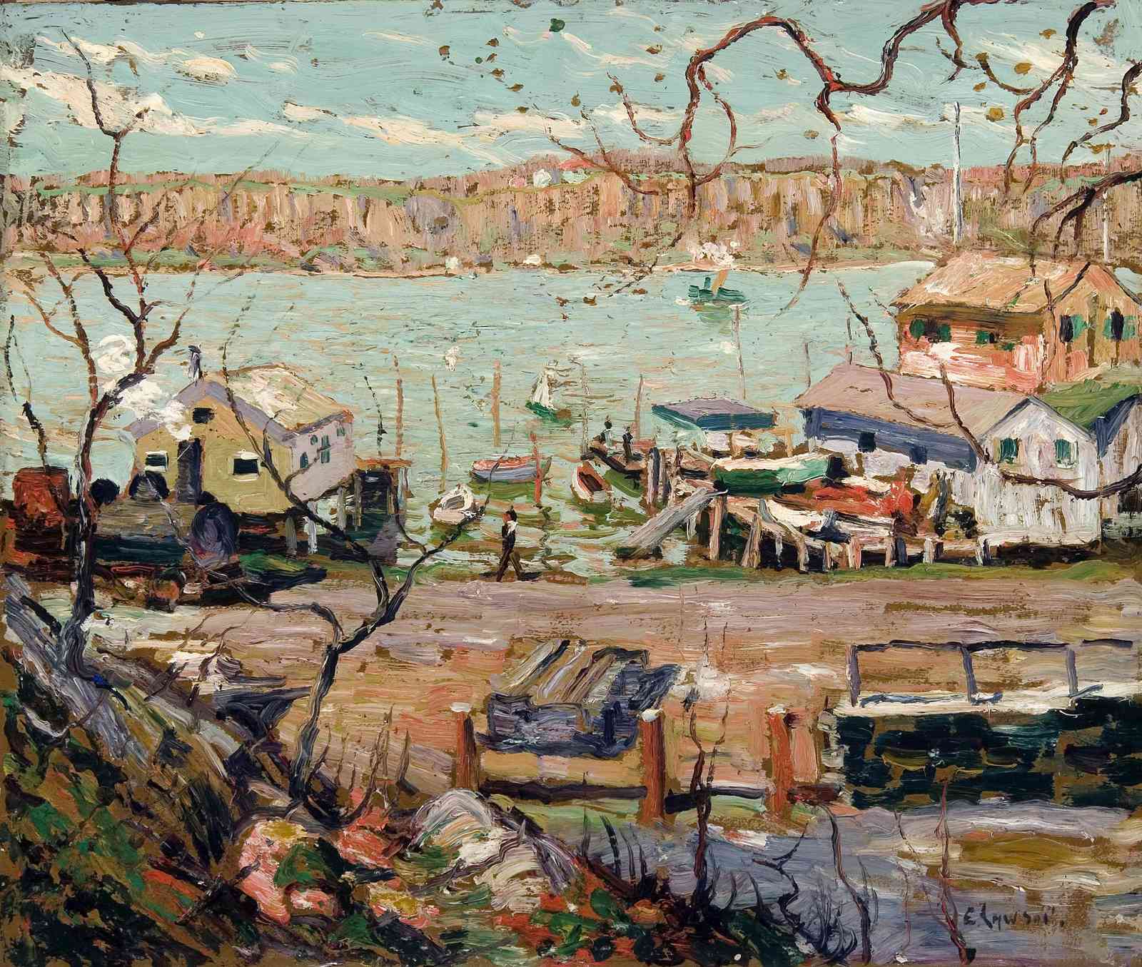 Seaside Harbor Impressionist Landscape Wall Art