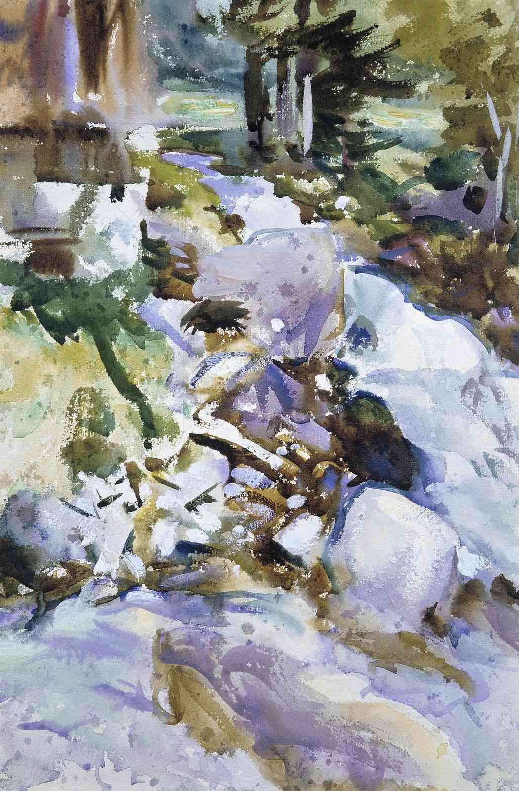 Serene Forest Stream Watercolor Wall Art