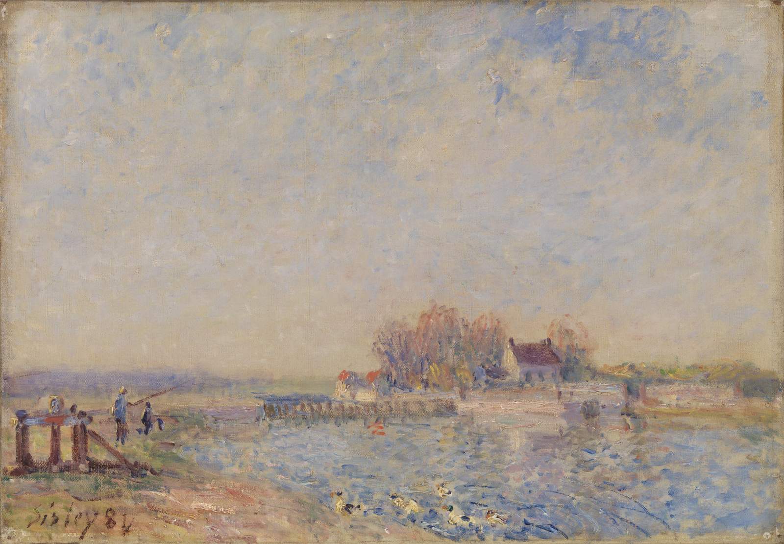 Serene River Scene with Fishermen Wall Art
