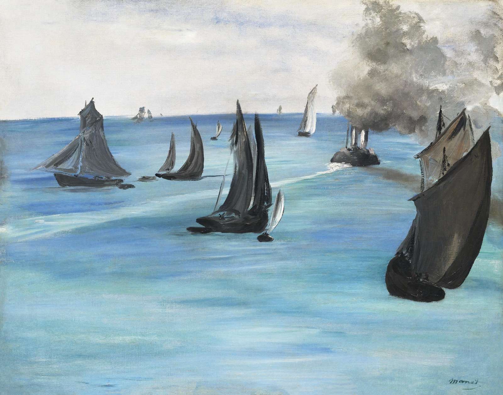 Impressionist Sailboats on Ocean Wall Art