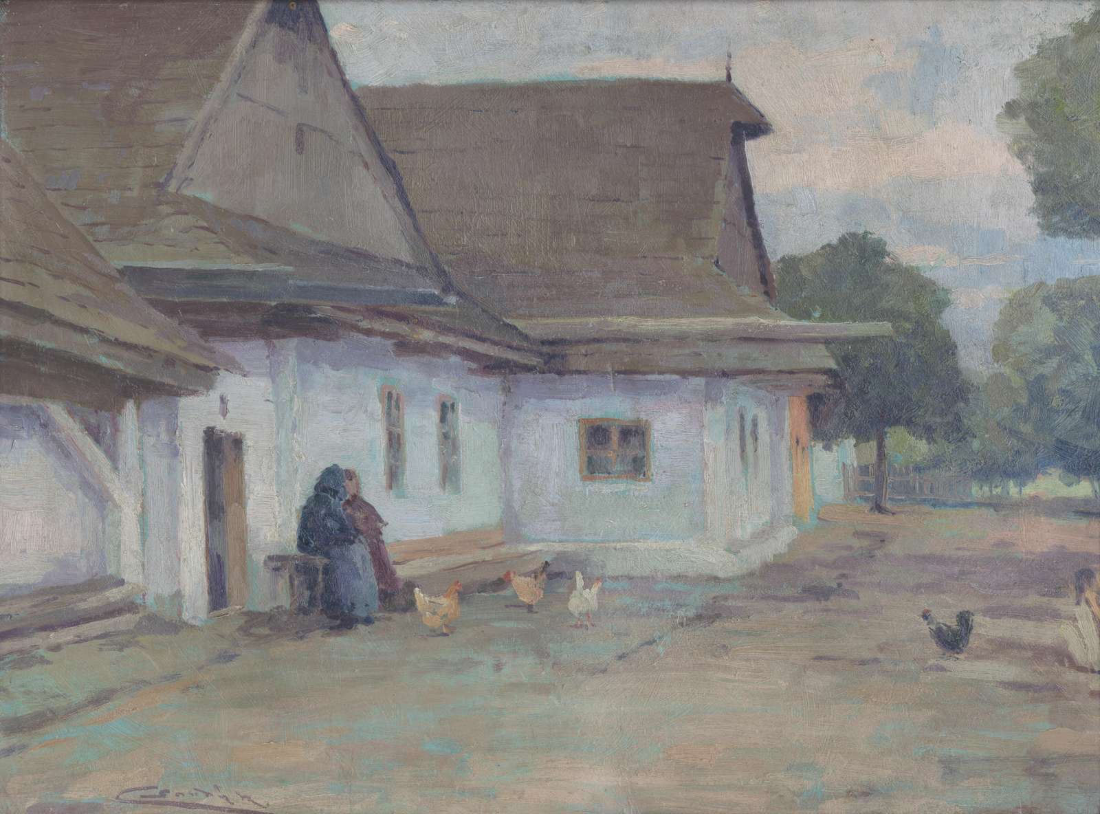 Rustic Village Life Scene Wall Art