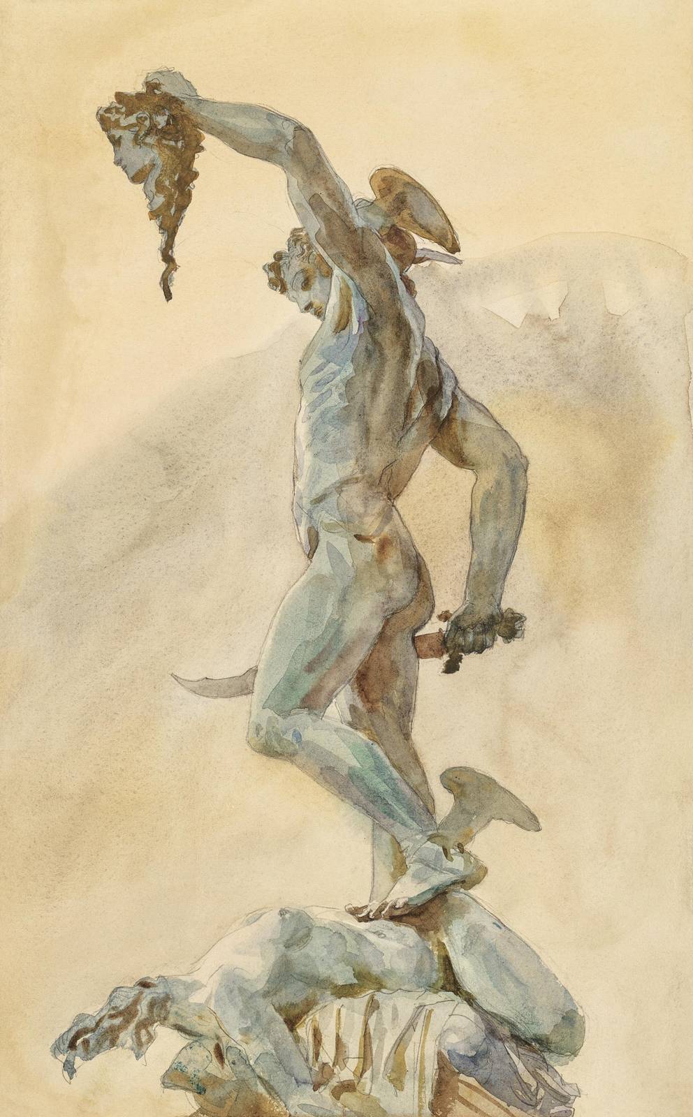 Perseus Victorious Mythological Watercolor Wall Art