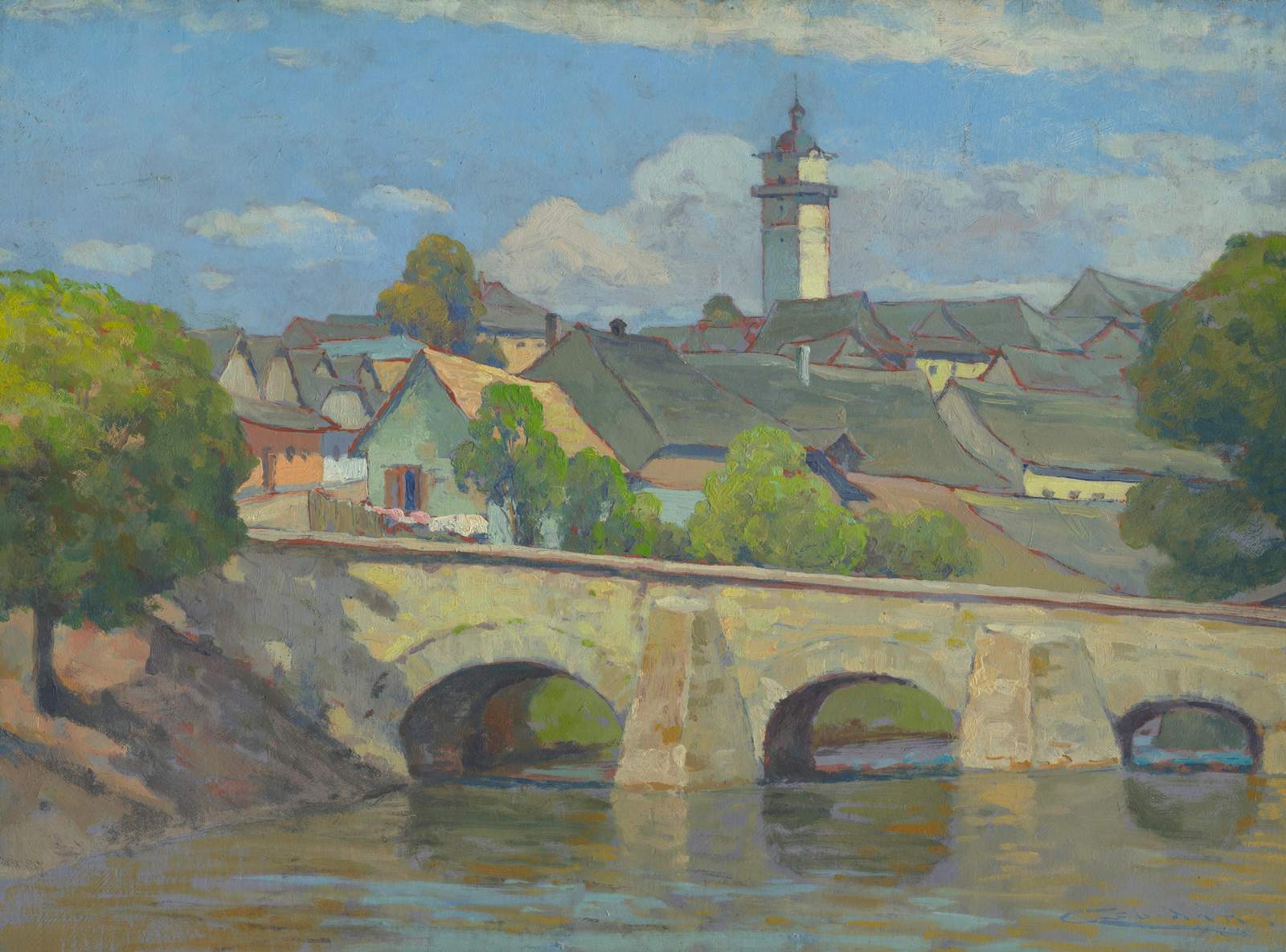 European Town Bridge Landscape Wall Art