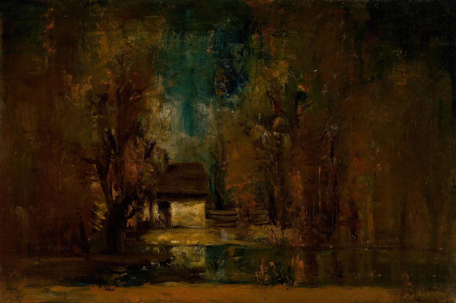 Enigmatic Lakeside Cabin Impressionist Wall Art