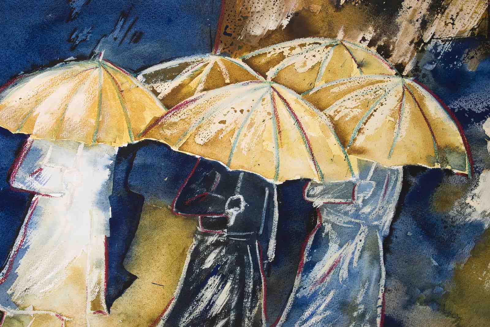 Abstract Rainy Day Umbrellas Wall Art