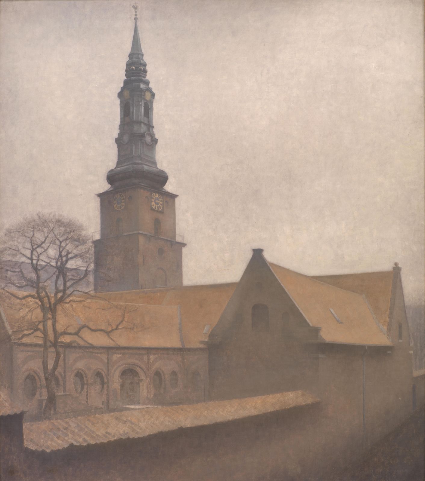 Atmospheric Church Tower & Rooftops Wall Art