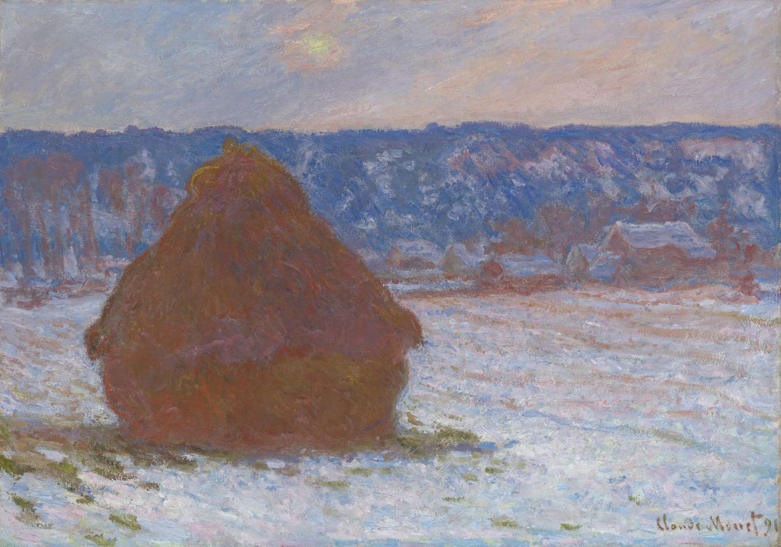 Impressionist Haystack Snow Scene Wall Art