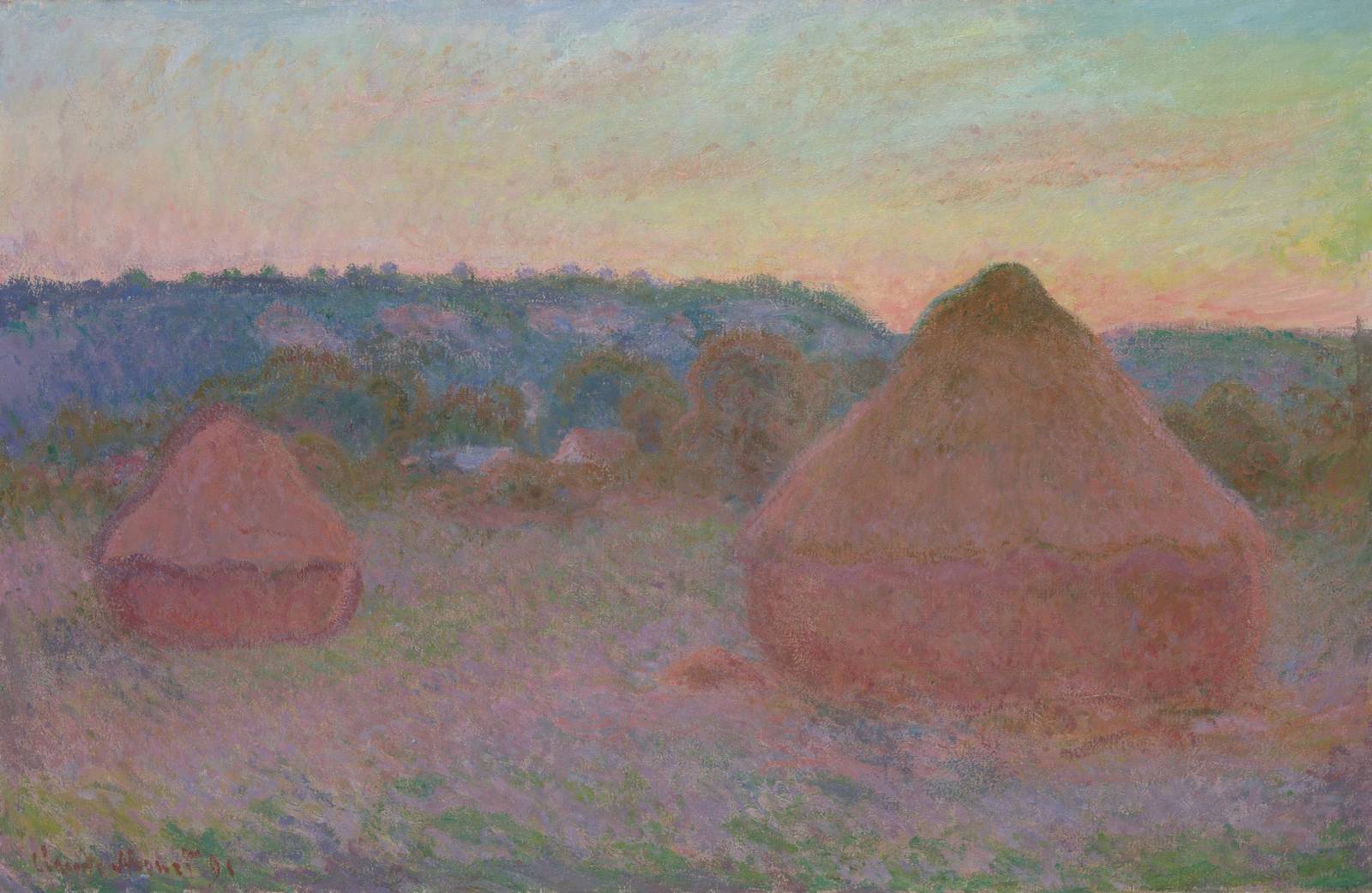 Impressionist Haystacks Sunset Wall Art