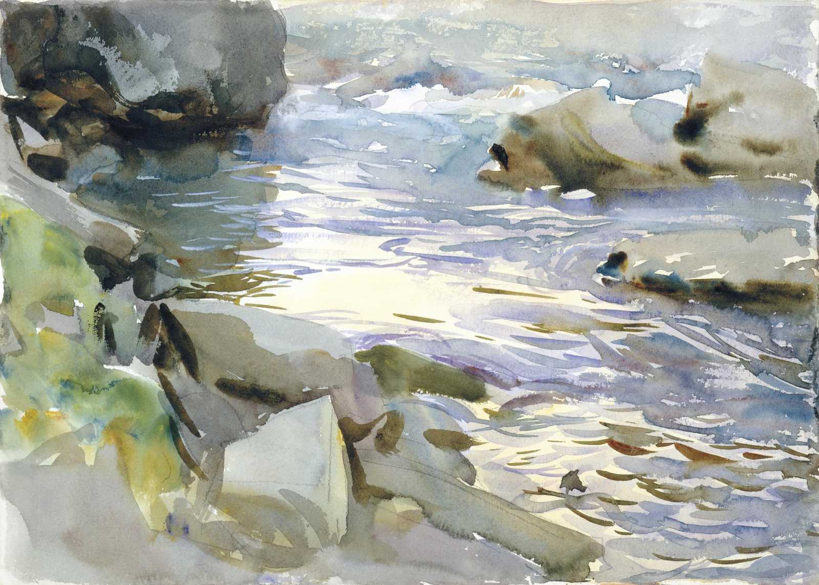 Serene River Rocks Watercolor Wall Art