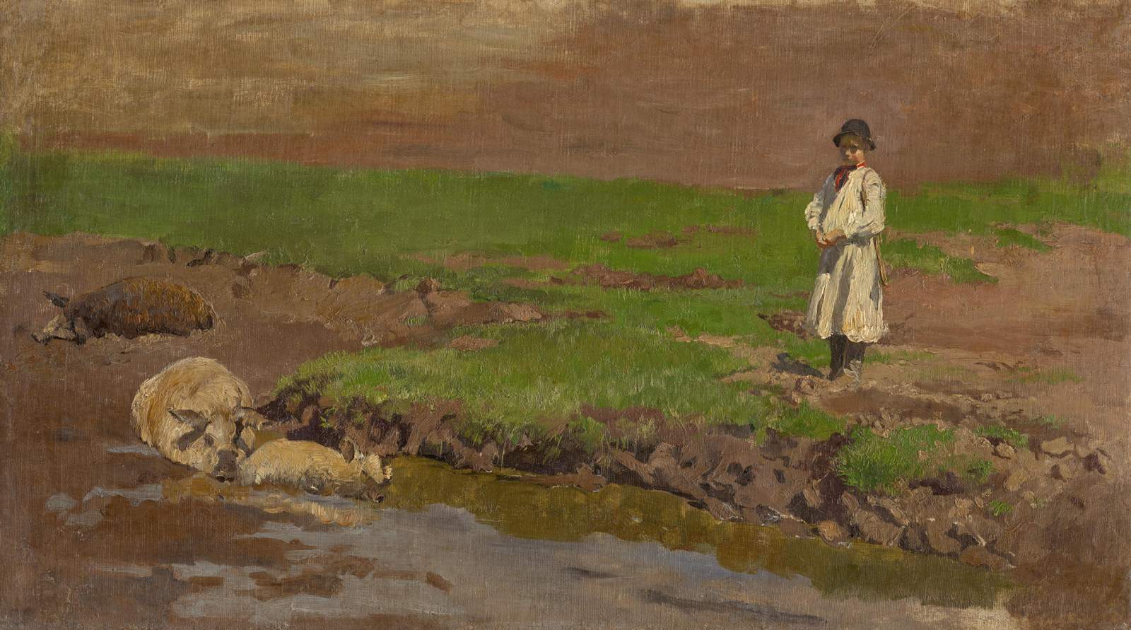 Farm Scene with Pigs & Child Wall Art