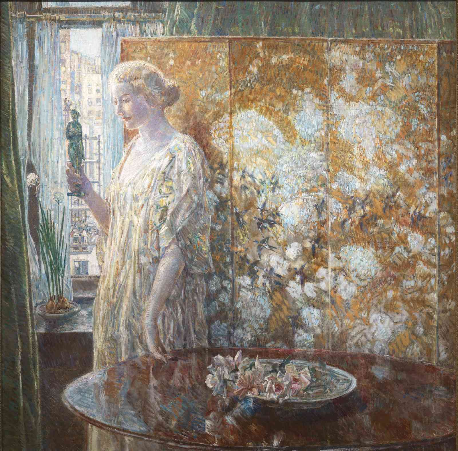 Elegant Woman with Statuette Wall Art