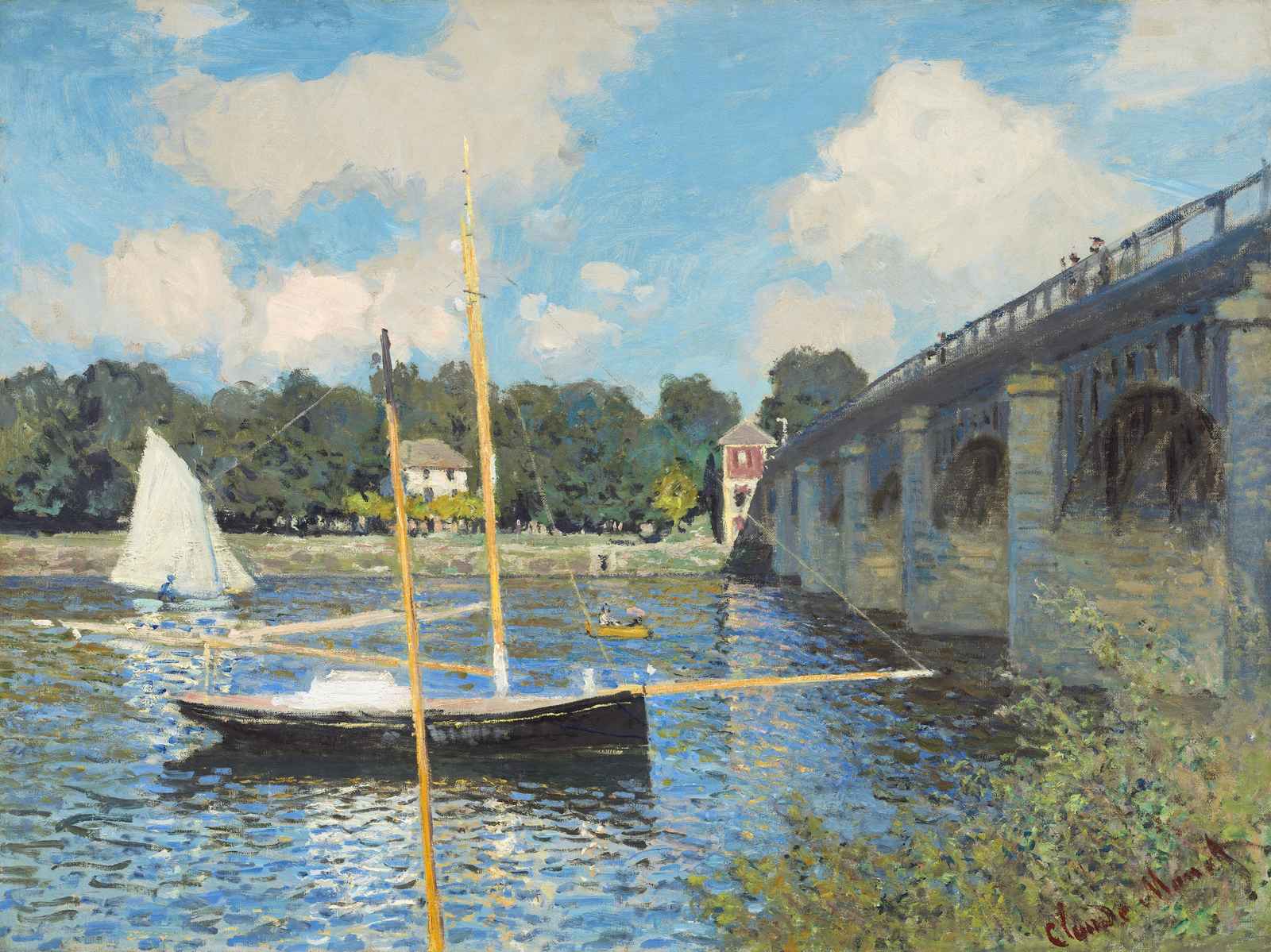 Impressionist River Sailboats & Bridge Wall Art