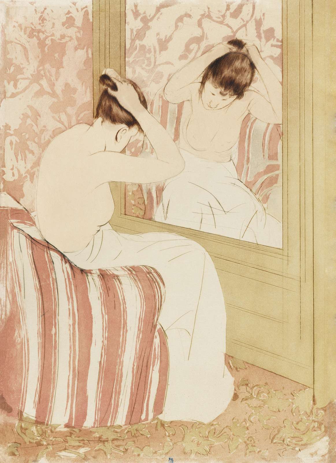 Elegant Lady Mirror Vintage Art Wall Art