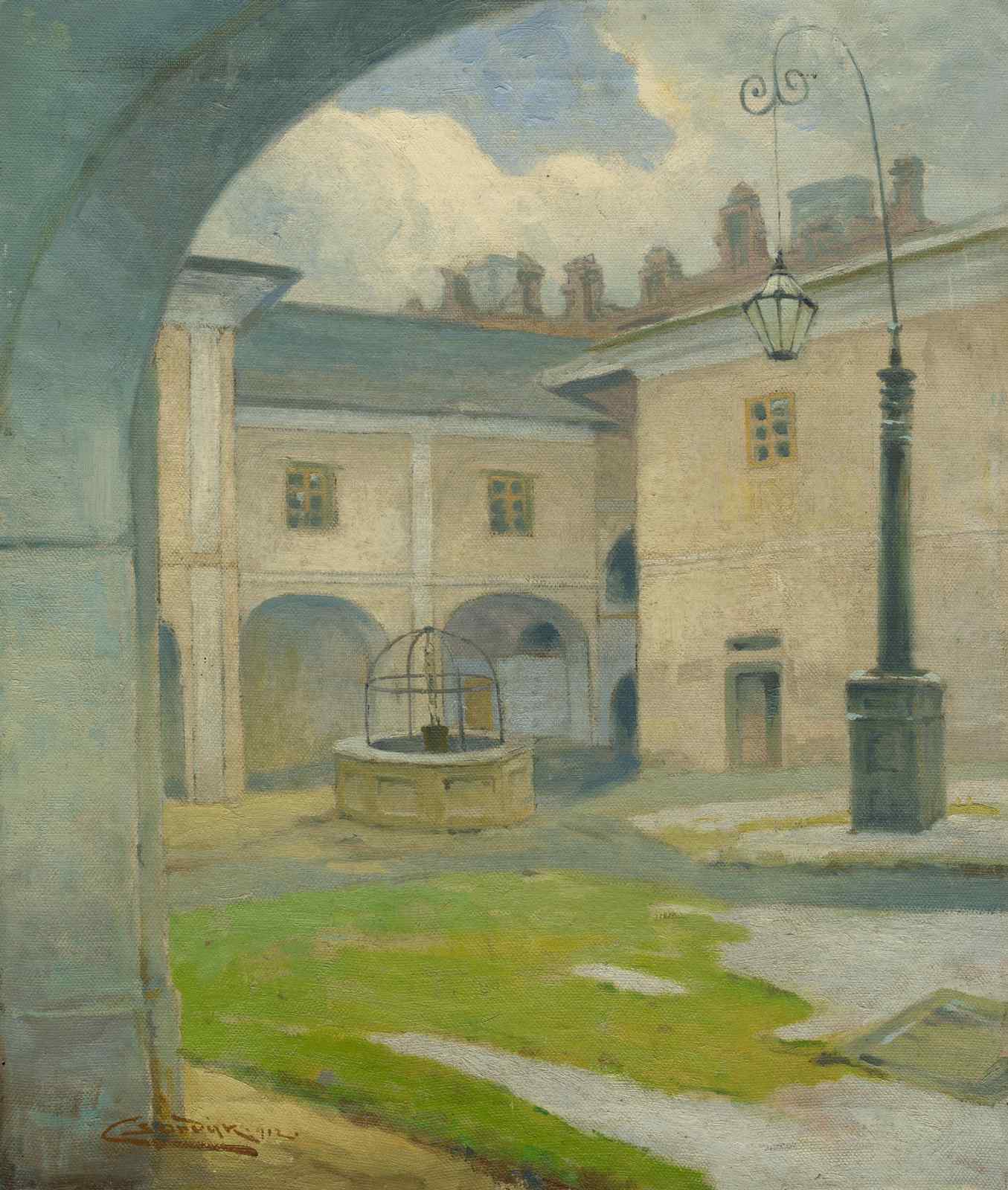 Vintage Courtyard Arch Oil Painting Wall Art
