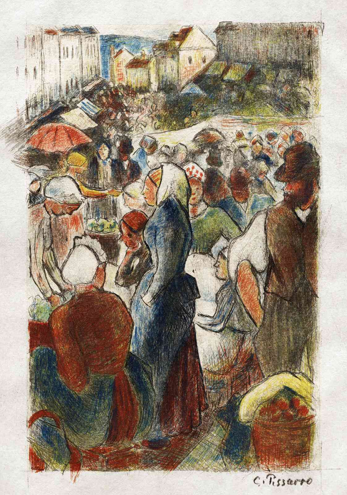 Vibrant Market Scene Impressionist Wall Art
