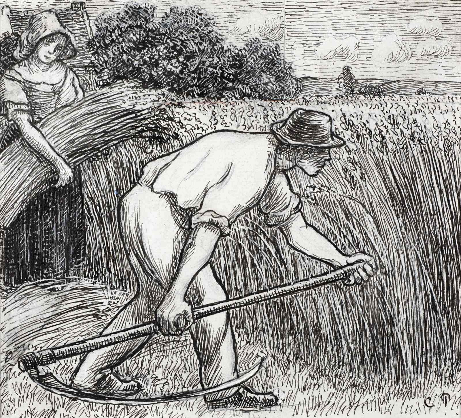 Vintage Farmer Harvesting Wheat Wall Art
