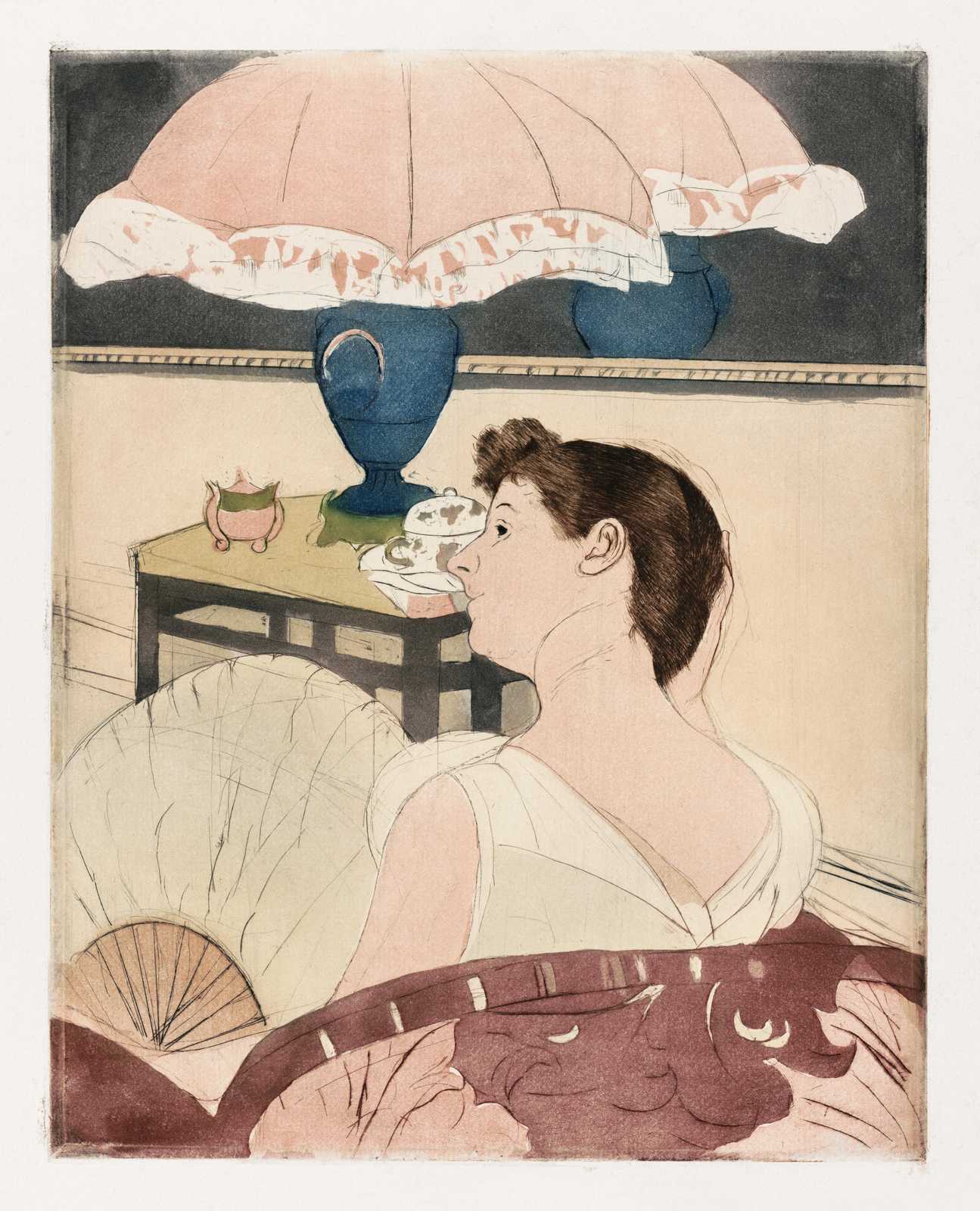 Elegant Woman Seated with Fan Wall Art