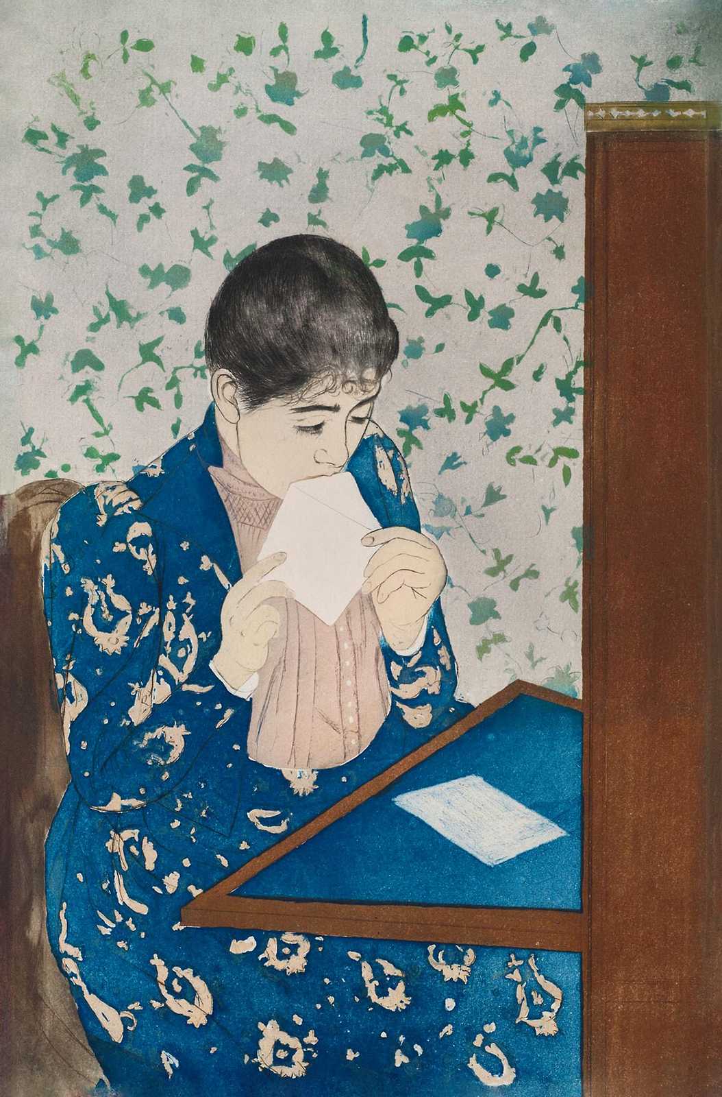 Elegant Woman Reading Letter Vintage Art Wall Art