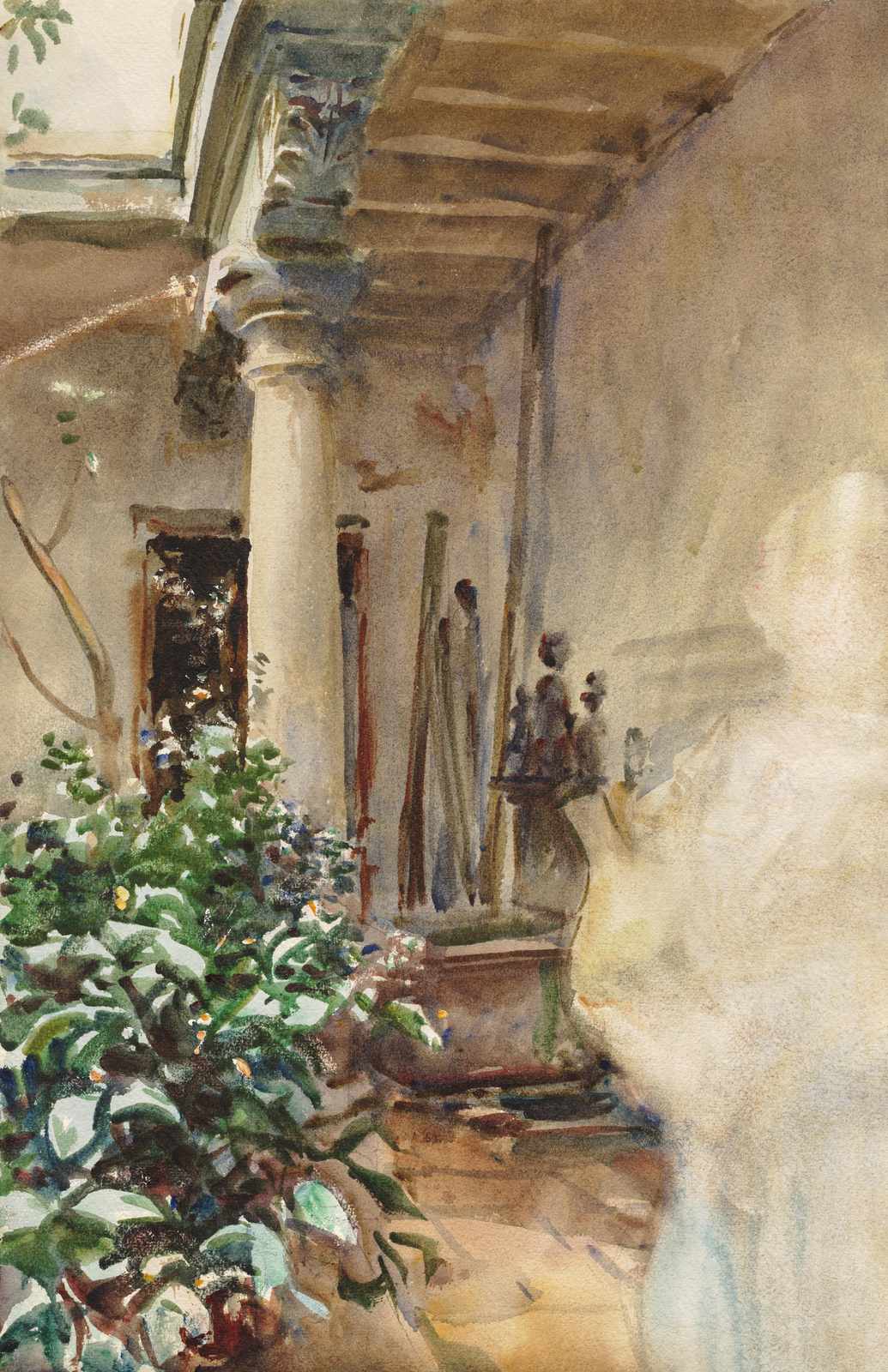 Serene Courtyard Garden Watercolor Wall Art