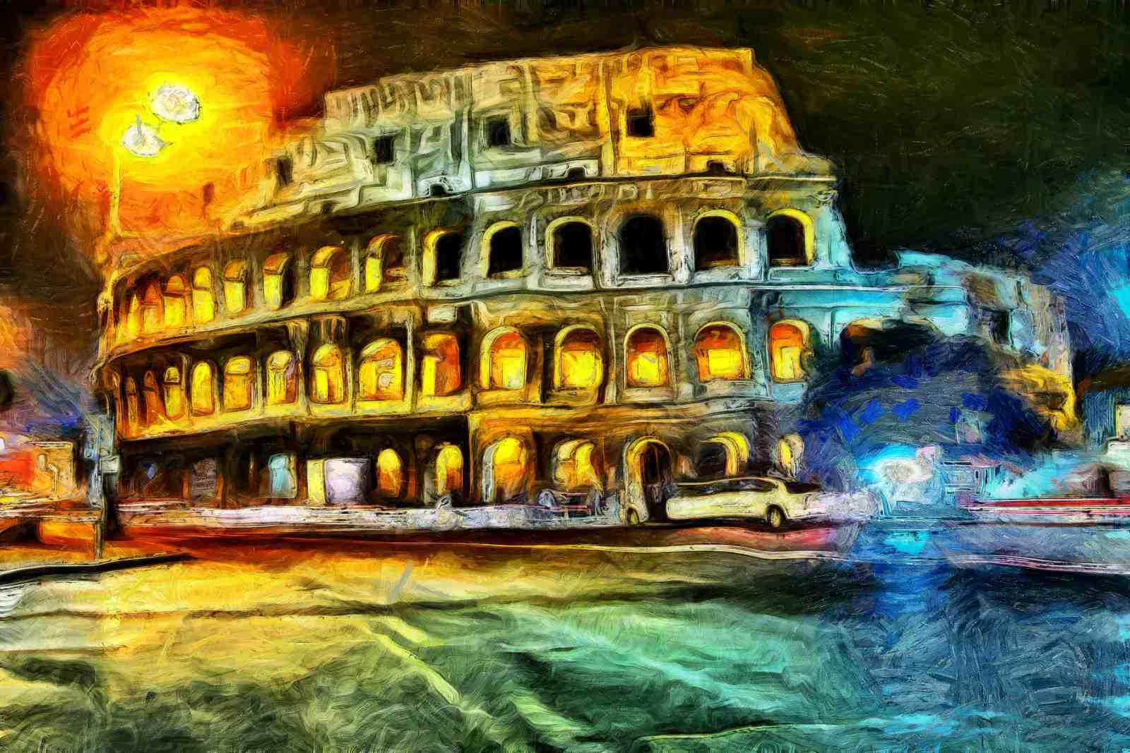 Vibrant Colosseum Night Scene Wall Art