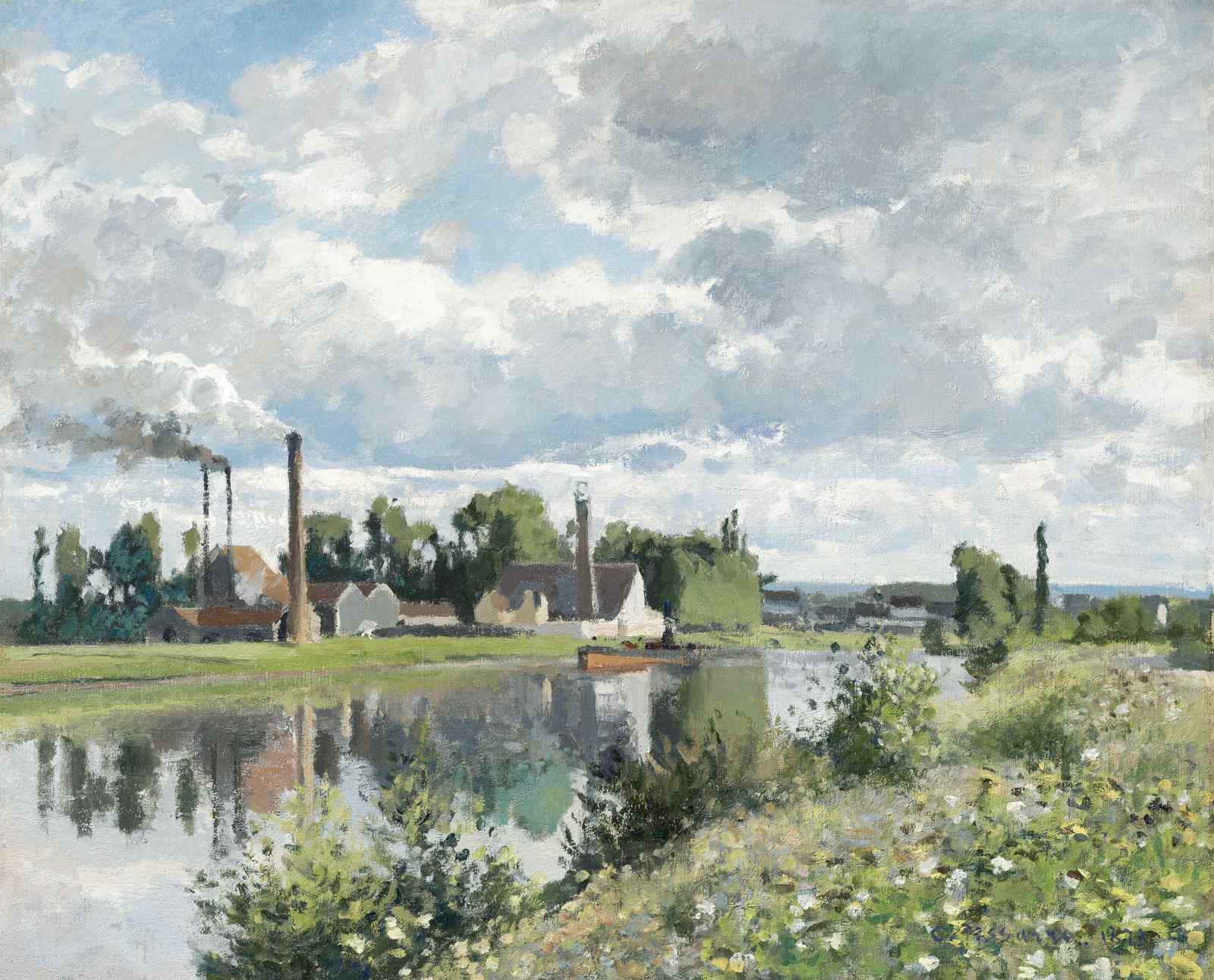 Impressionist River Industrial Scene Wall Art