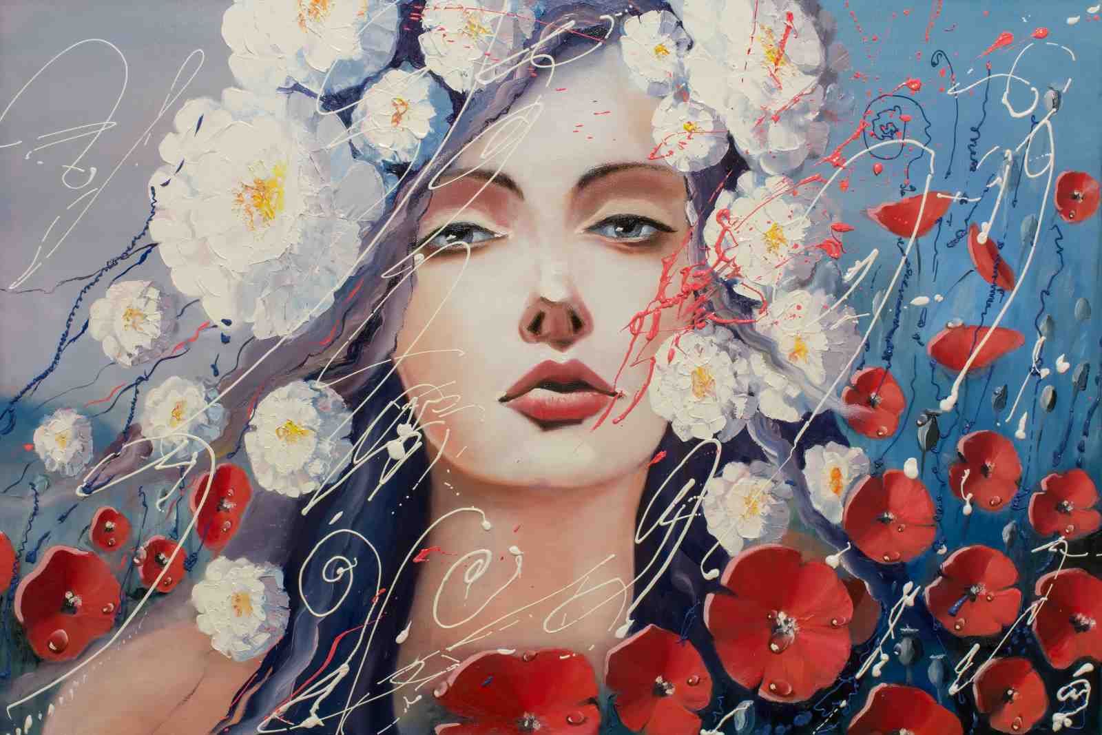 Enchanting Floral Portrait Oil Painting Wall Art