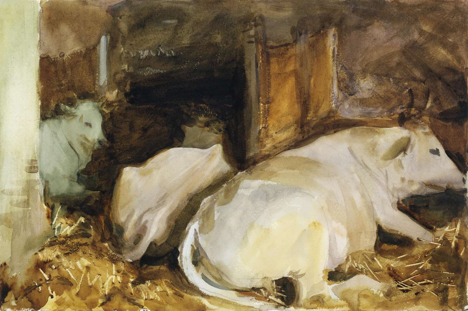 Serene Cows in Barn Watercolor Wall Art