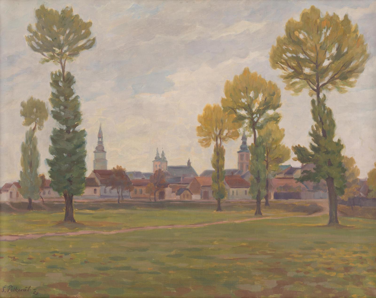 Serene Village Landscape with Trees Wall Art