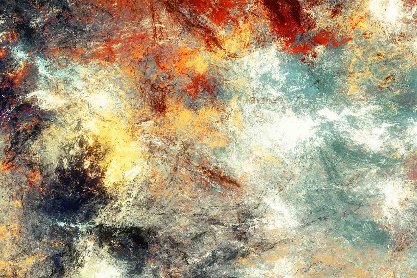 Vibrant Abstract Textured Red Yellow Teal Wall Art