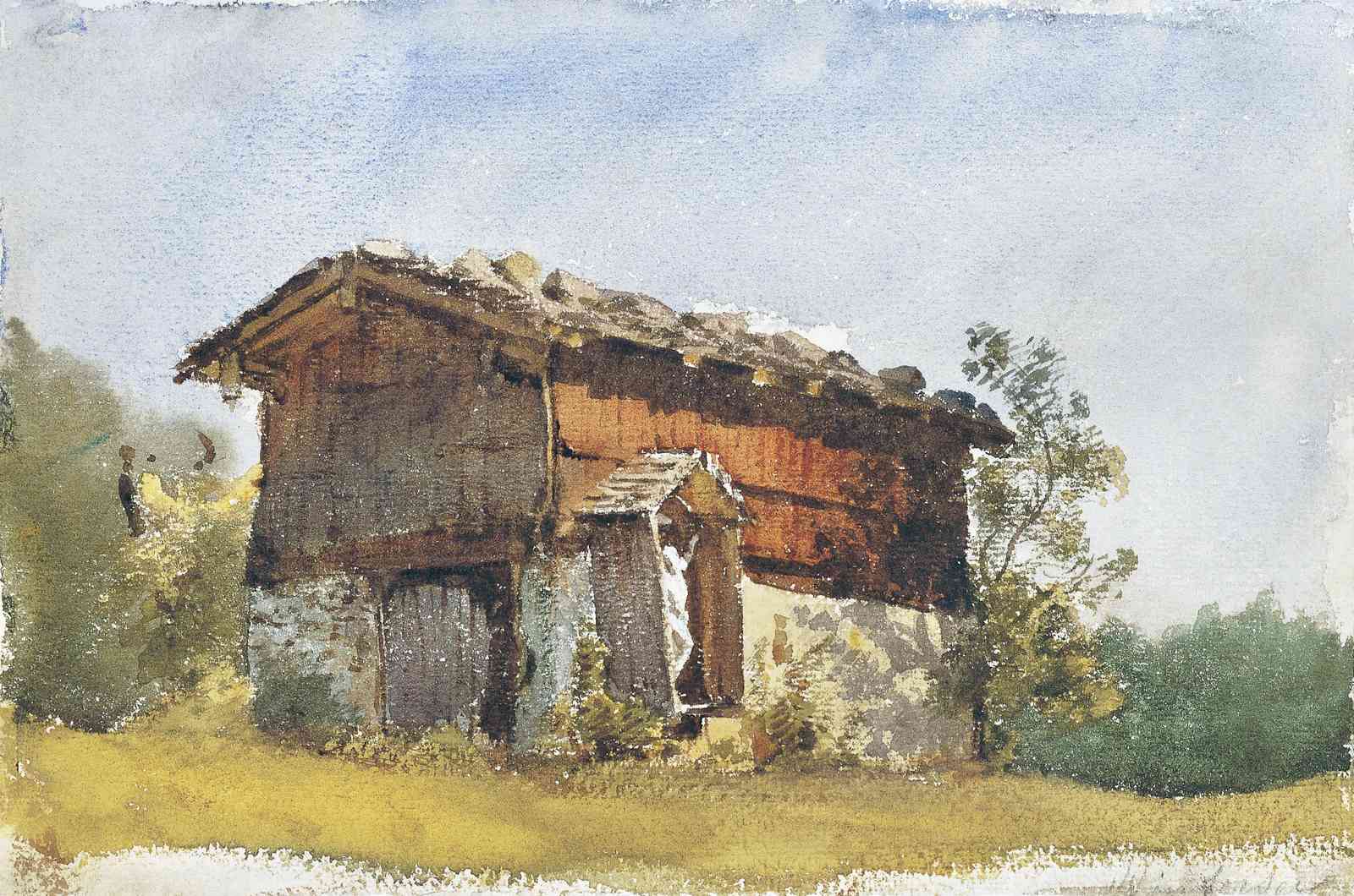 Rustic Alpine Barn Watercolor Wall Art