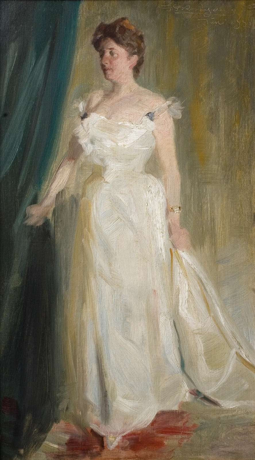 Elegant Lady in White Gown Impressionist Wall Art