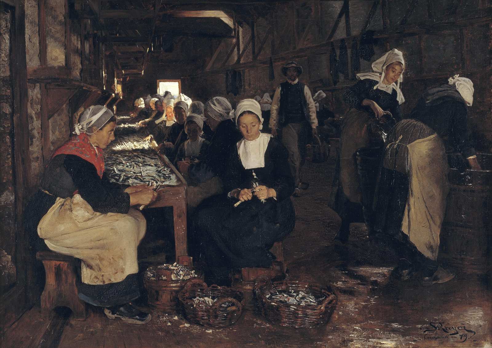 Artistic Fisherwomen Working Wall Art