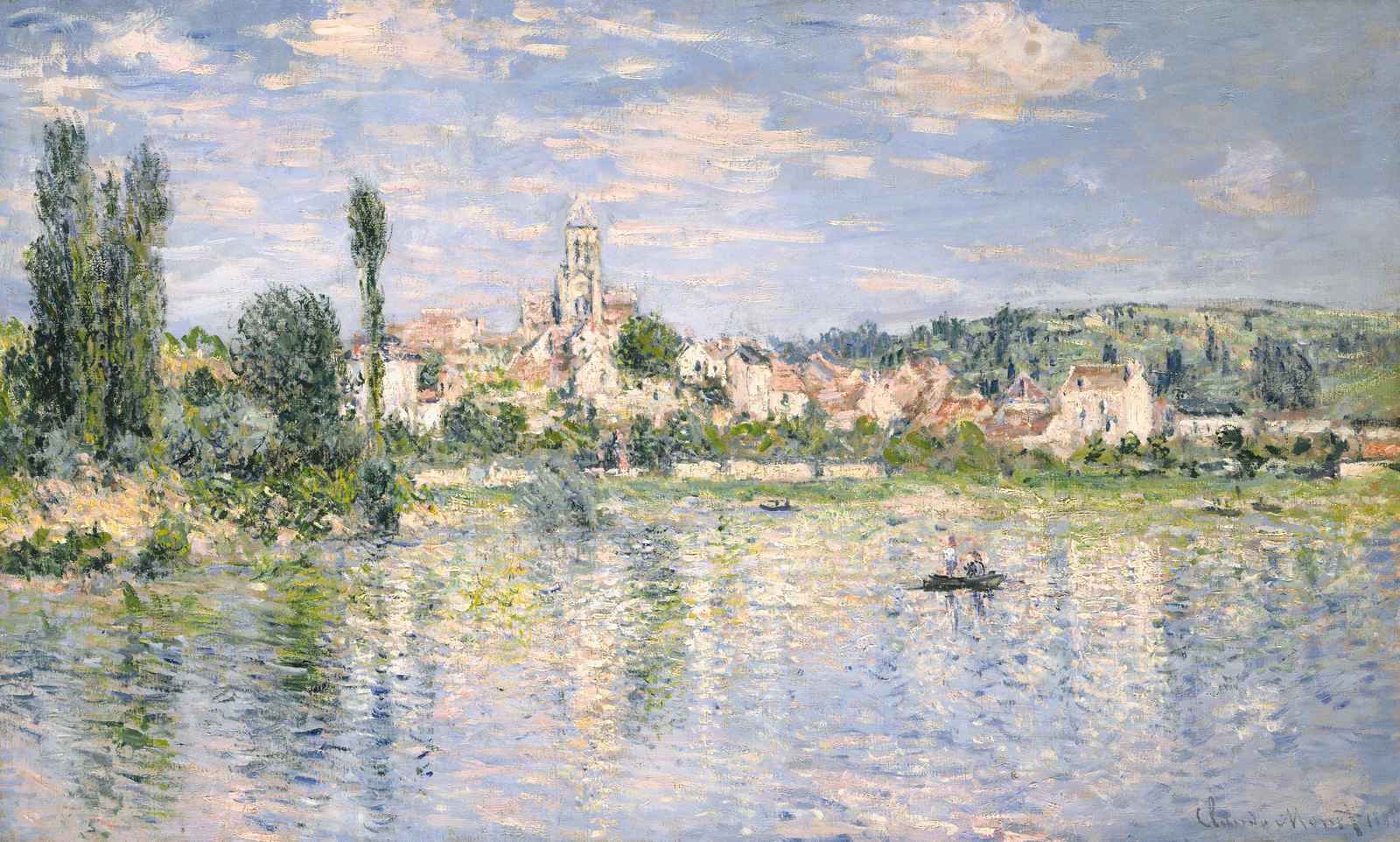 Impressionist River Scene with Town Wall Art