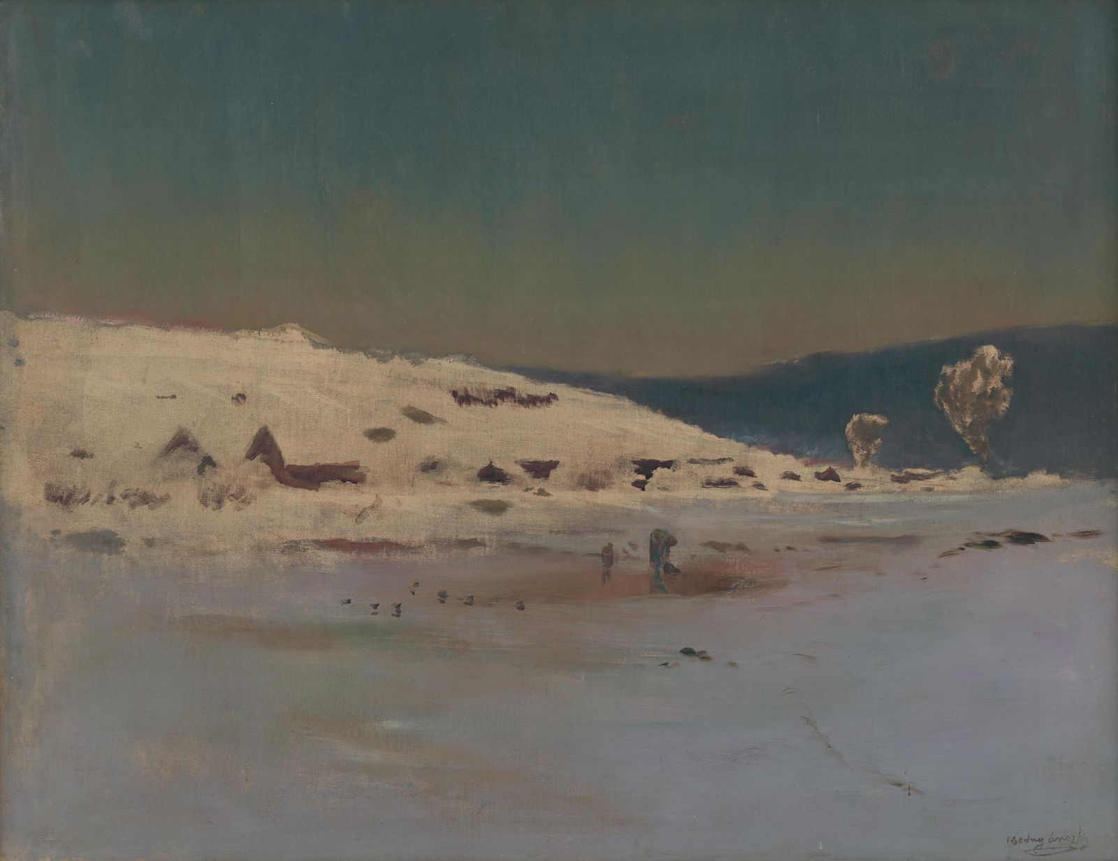 Serene Snowy Landscape & Figures Wall Art
