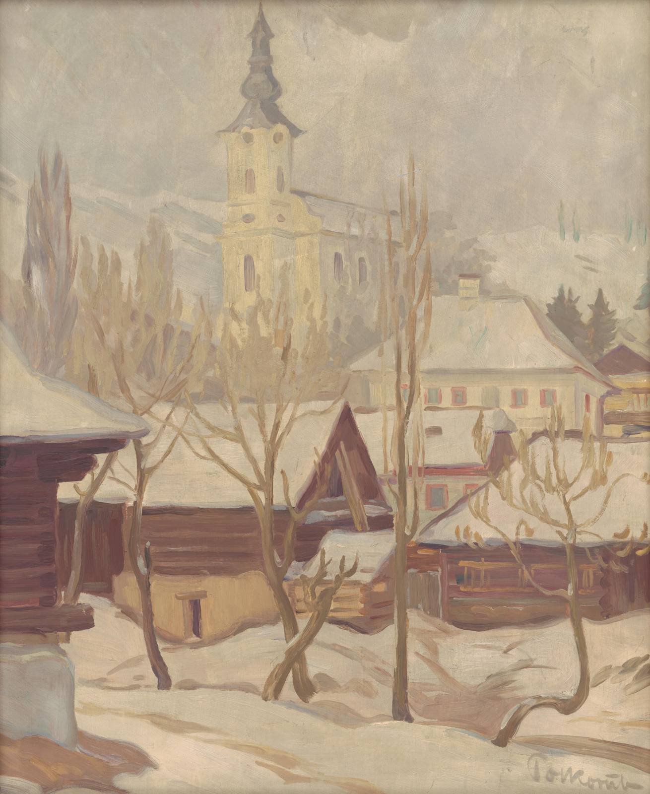 Cozy Winter Village Church Wall Art