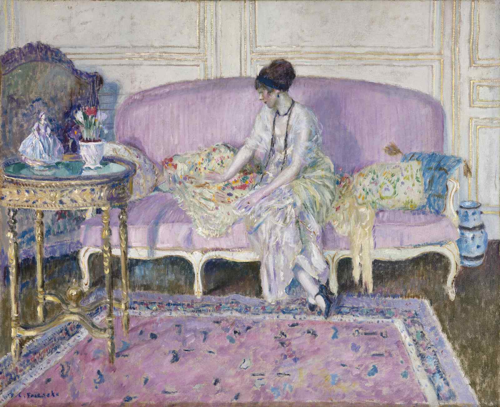 Elegant Lady Lavender Couch Impressionist Wall Art