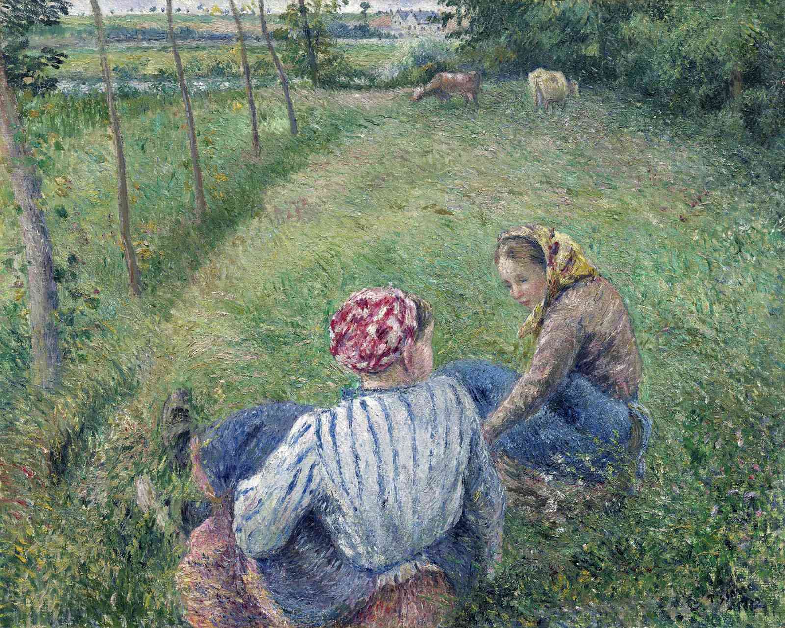 Impressionist Meadow Scene: Countryside Women Wall Art