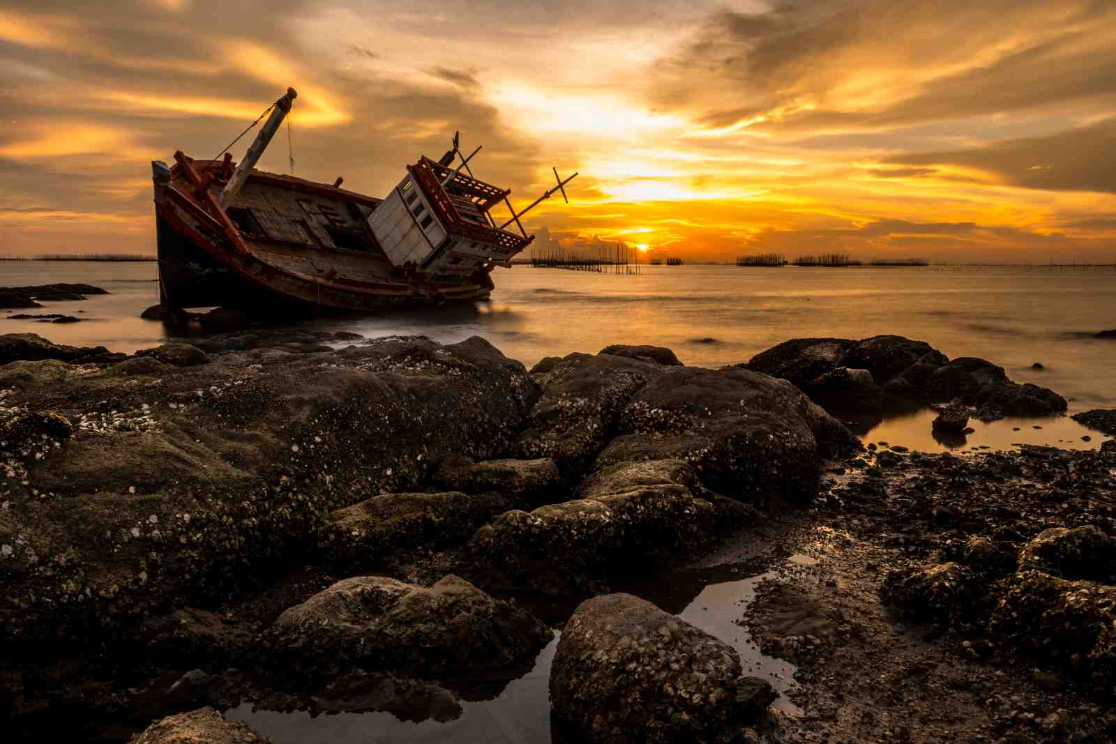 Shipwreck Sunset Coastal Wall Art